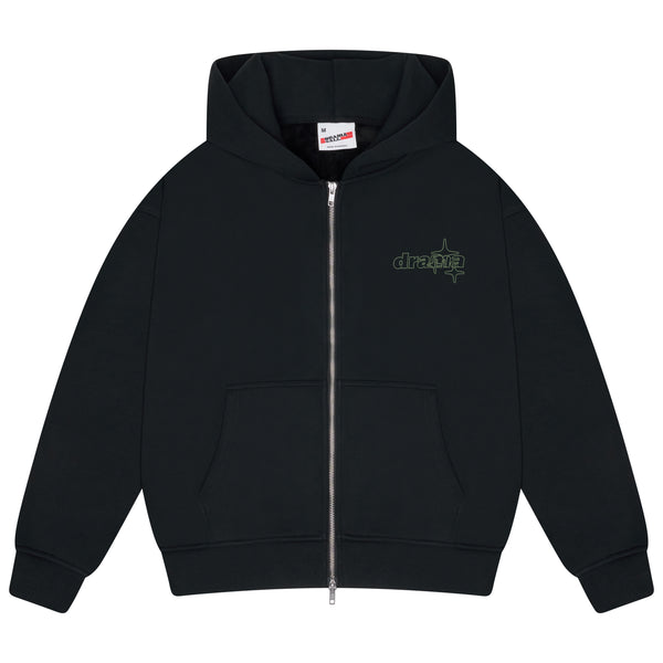 BLACK N GREEN LINE-STA ZIP UP HOOD