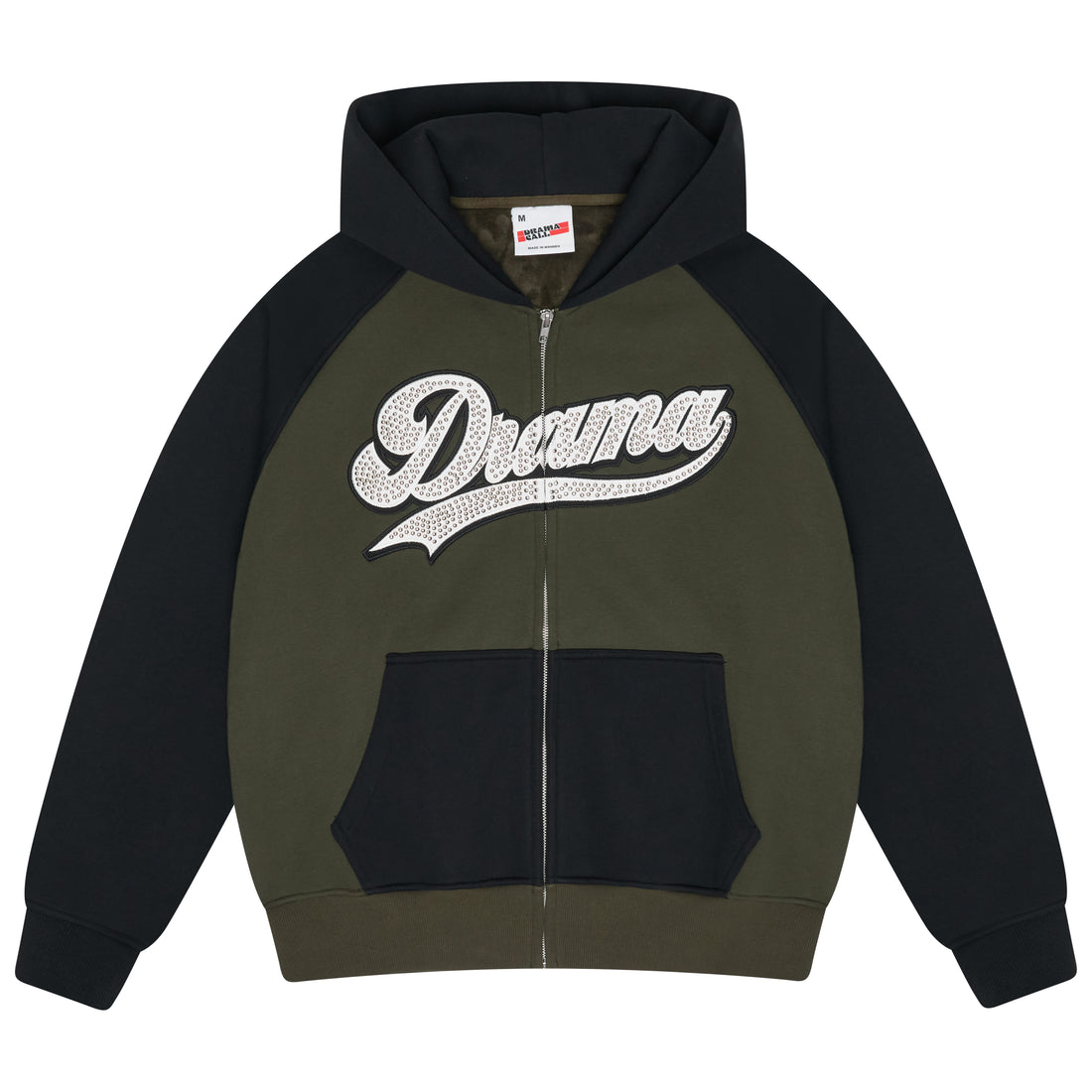 ARMY GREEN SCRIPT STUD HOOD