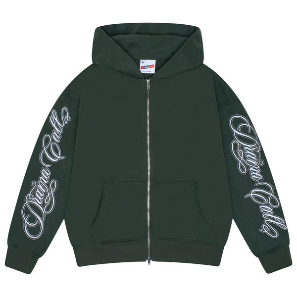 ARM SCRIBBLE ZIP UP HOOD (BOTTLE GREEN)