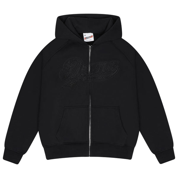 BLACK ON BLACK SCRIPT STUD HOOD