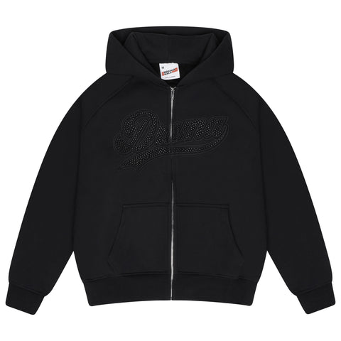 BLACK ON BLACK SCRIPT STUD HOOD