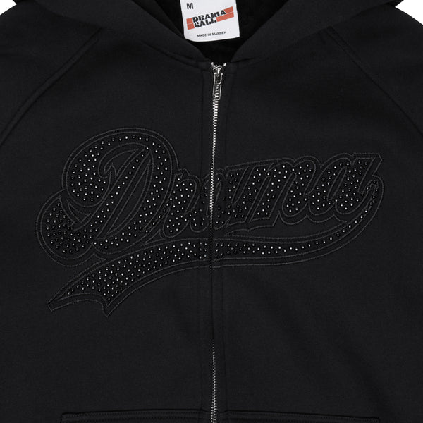 BLACK ON BLACK SCRIPT STUD HOOD
