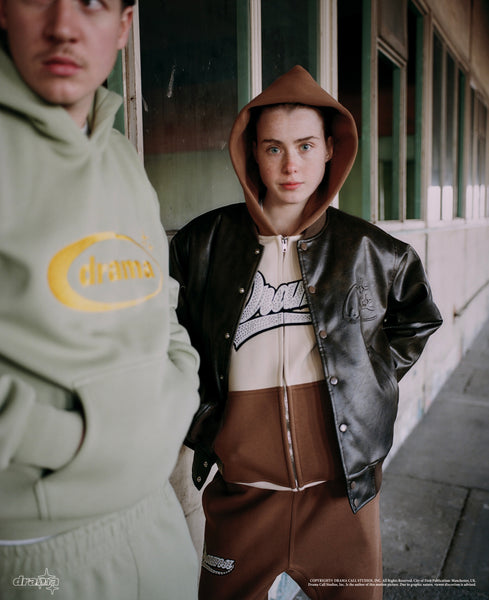 BROWN N CREAM SCRIPT STUD HOOD