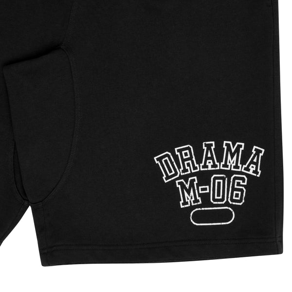 BLACK DISTRESSED COLLEGE SHORTS