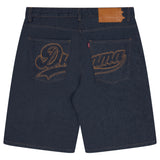 CHAIN STITCH SCRIPT JUMBO JORTS (RAW INDIGO) - New