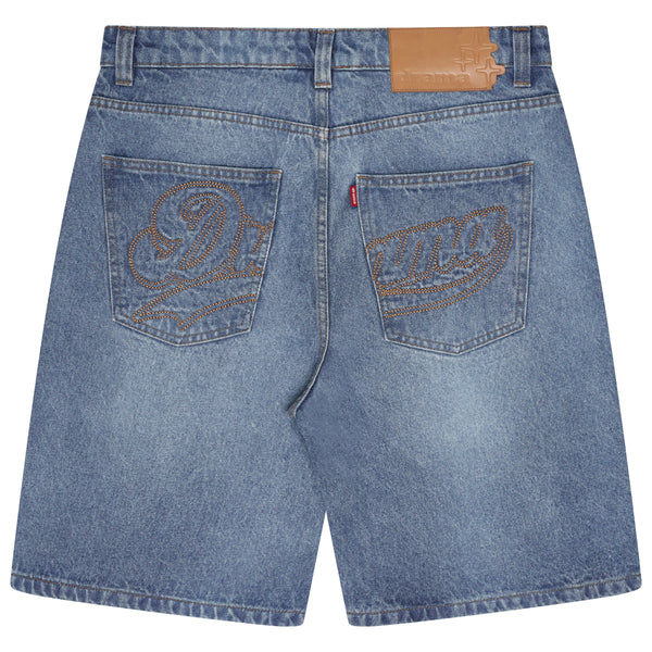 STITCH SCRIPT JUMBO JORTS (LIGHT BLUE WASH)