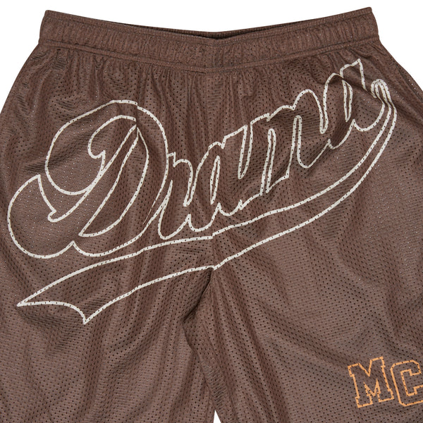 BROWN SCRIPT MESH SHORTS