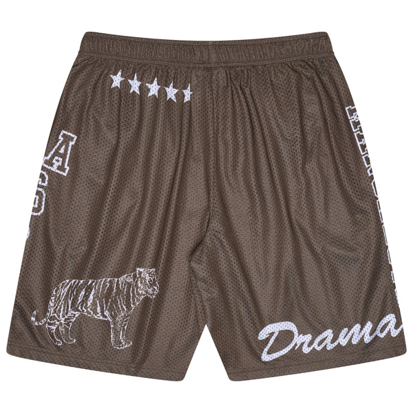 DARK BROWN ANIMAL MESH SHORTS