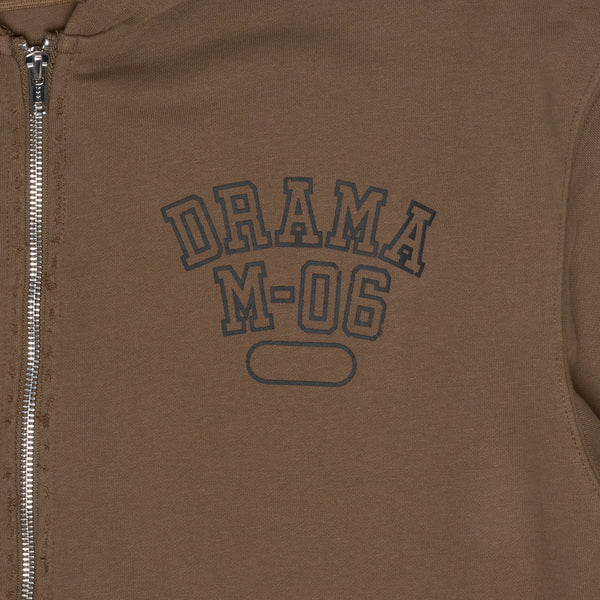 BROWN DISTRESSED COLLEGE ZIP UP
