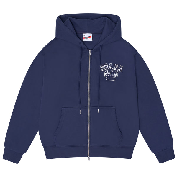 NAVY DISTRESSED COLLEGE ZIP UP
