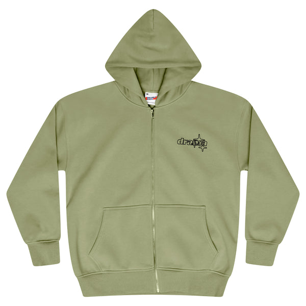 SAGE GREEN LINE-STA ZIP UP HOOD