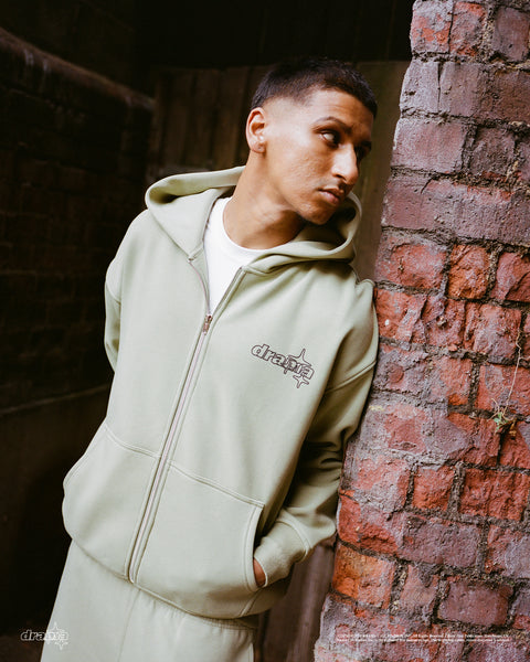 SAGE GREEN LINE-STA ZIP UP HOOD