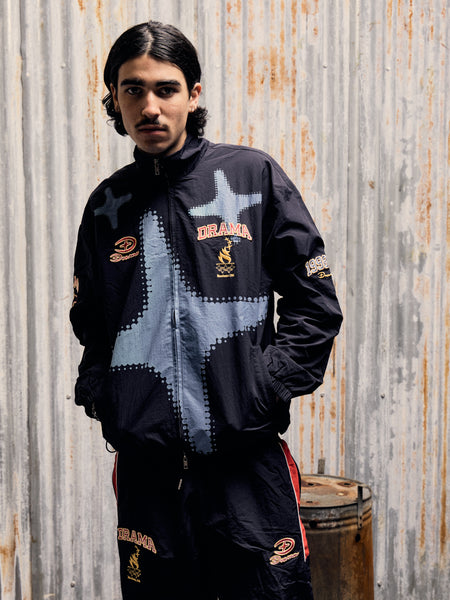 NAVY OLYMPIC NYLON TRACK TOP