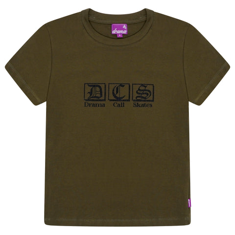 DC SKATES WOMENS BABY TEE (KHAKI GREEN)