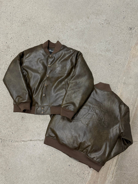 BROWN SCRIBBLE LEATHER JACKET