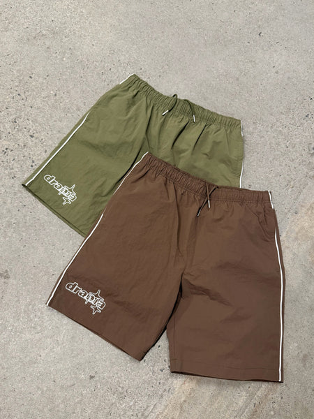 ARMY GREEN LINE-STAR NYLON SHORTS
