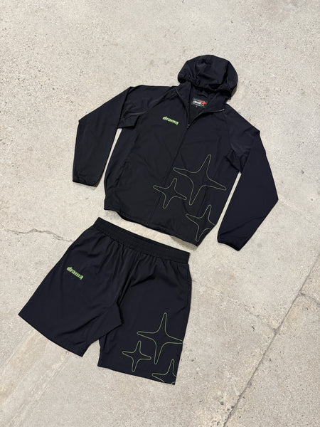 LIGHTWEIGHT NYLON SHORTS (BLACK N GREEN)