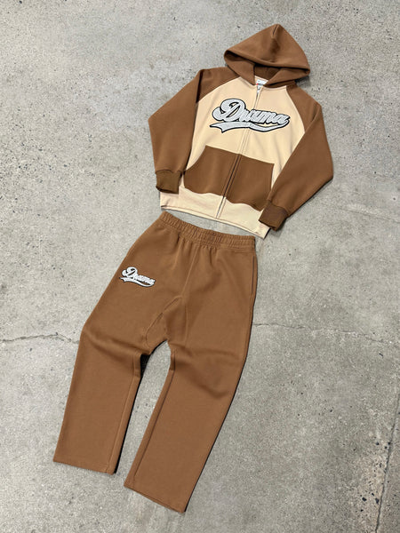 BROWN N CREAM SCRIPT STUD HOOD