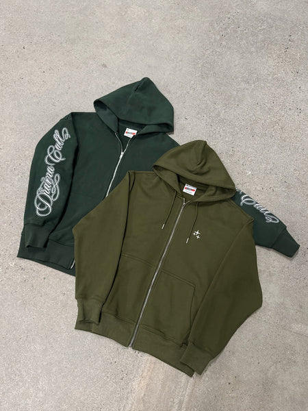 ARM SCRIBBLE ZIP UP HOOD (BOTTLE GREEN)