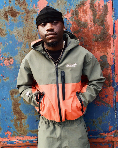 RUST N GREEN HEAVY SHELL RAIN JACKET