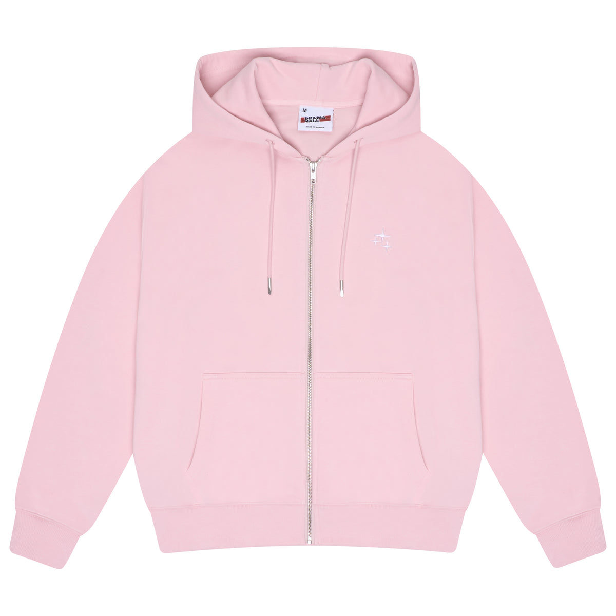 Men's baby pink Drama Call STA zip-up hoodie, front view