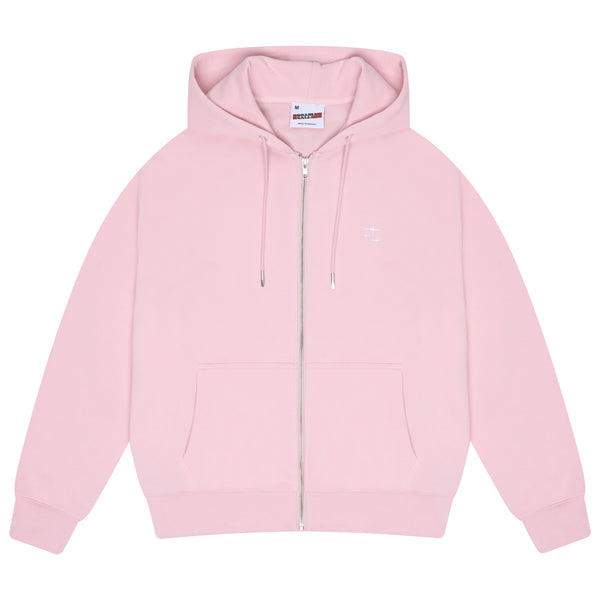 Men's baby pink Drama Call STA zip-up hoodie, front view