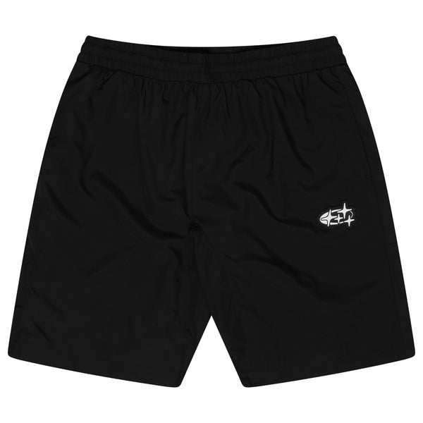 Men's black Drama Call 4STA running shorts front view 
