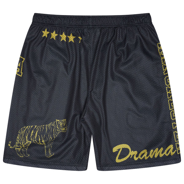 Mens black animal mesh shorts back view