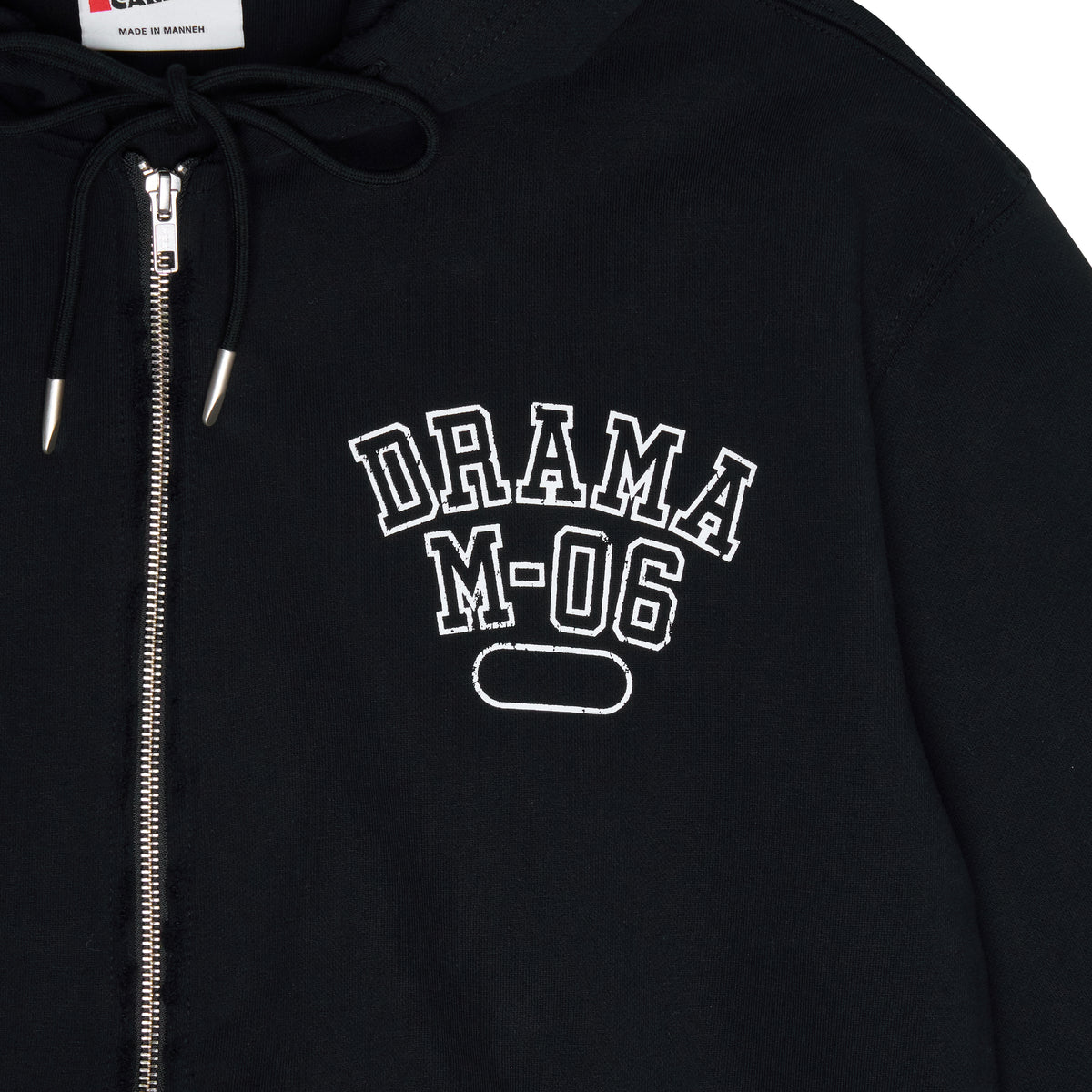 Men's black Drama Call distressed college zip-up hoodie