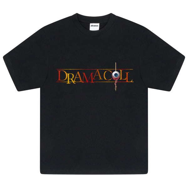 Front view of the black Drama Call Never Call graphic tee