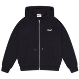 Men's black waffle zip-up hoodie, front view 