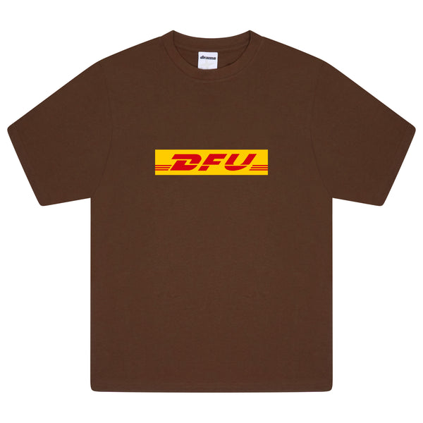 Men's brown Drama Call Shippin graphic tee front view