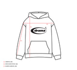 Drama oval hoodie measurement diagram - length and sleeve
