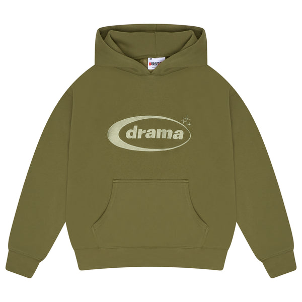 Men's green Drama Call oval logo hoodie front view