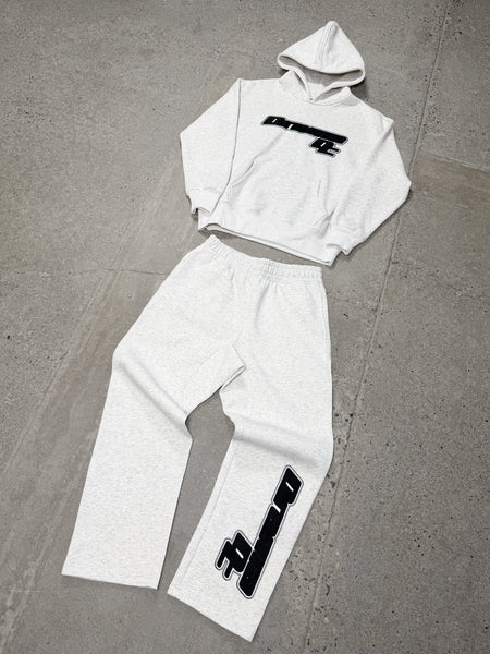 Grey Drama Call AV Sport hoodie and matching trackpants laid out flat