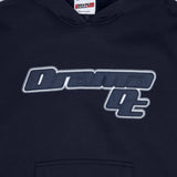 Close-up detail of the navy Drama Call AV Sport hoodie