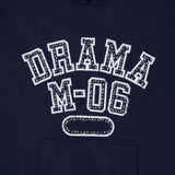 Close-up detail view of the navy college stud hoodie 