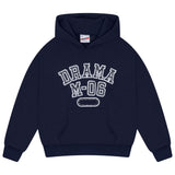 Men's navy Drama Call college stud hoodie front view