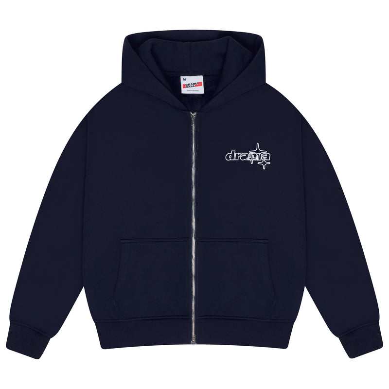 Men's navy Drama Call Line STA zip-up hoodie front view