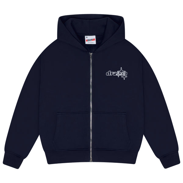 Men's navy Drama Call Line STA zip-up hoodie front view