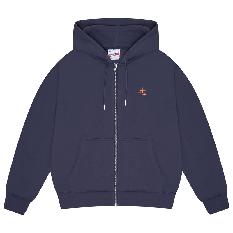 Men's navy Drama Call STA zip-up hoodie front view 