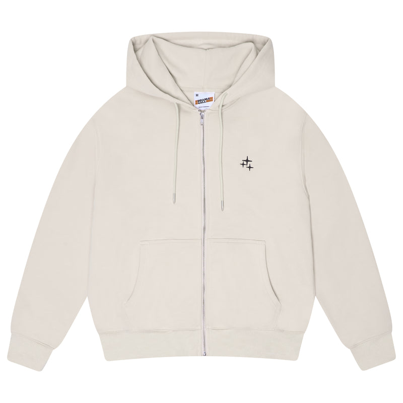 Men's off white Drama Call STA zip-up hoodie front view