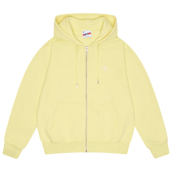 Men's pale yellow Drama Call STA zip-up hoodie, front view