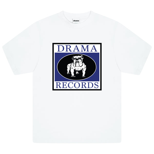 Men's white Darg Records graphic tee front view