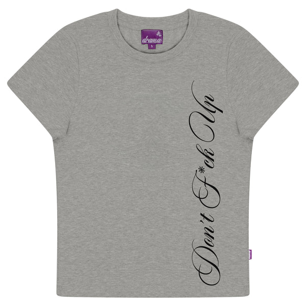 DRAMA SIDE SCRIPT WOMENS BABY TEE (GREY)